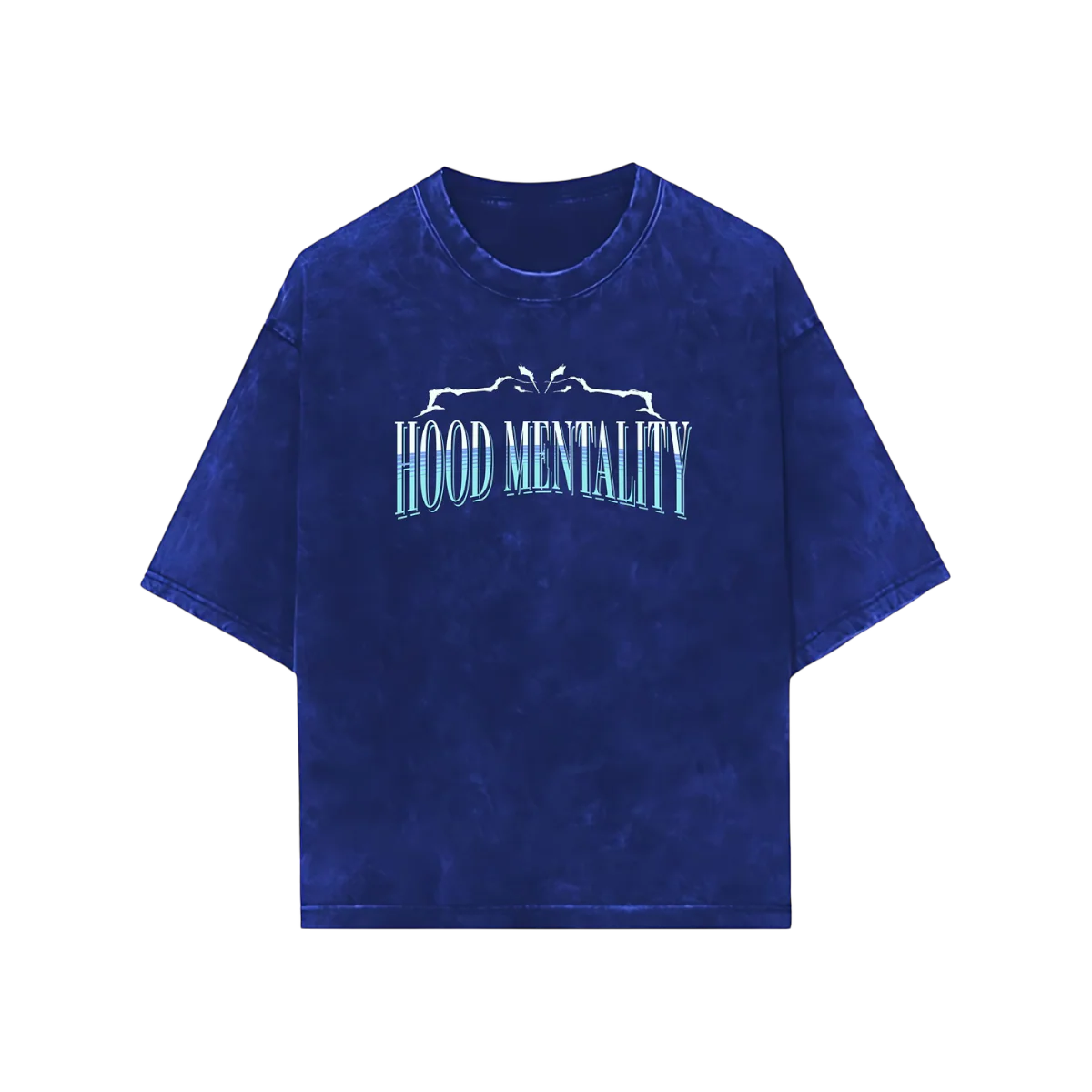 THE HOOD MENTALITY ROYAL BLUE ACID WASH OVERSIZED TEE